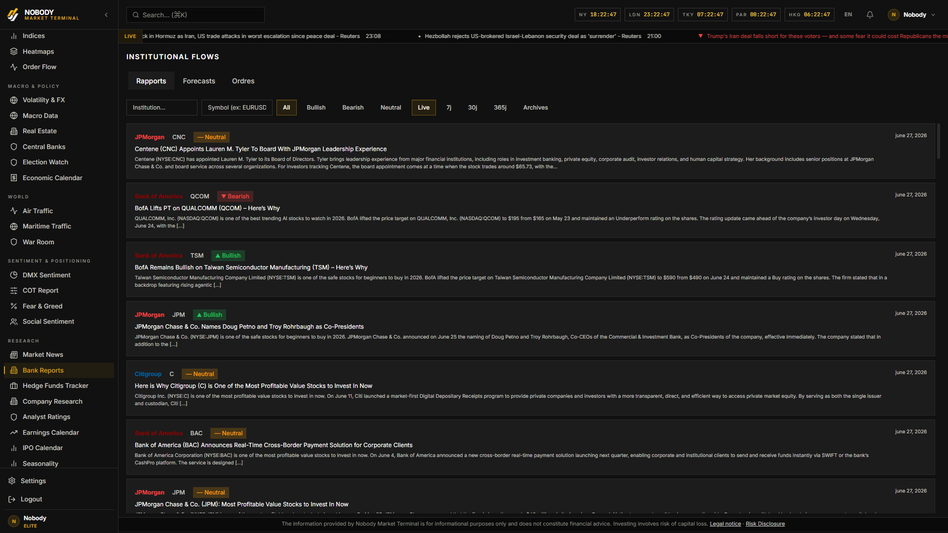 Official bank research reports available in Nobody Market Terminal